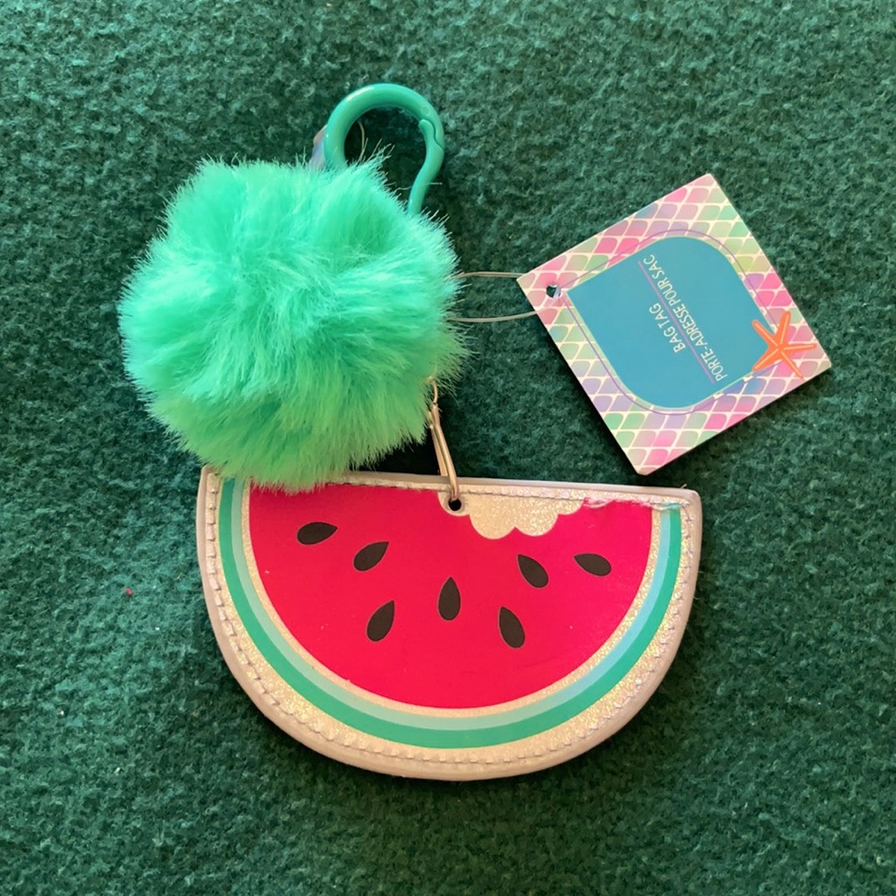 Watermelon Bag Tag with Fur Ball Keychain